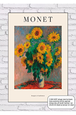 claude monet bouquet of sunflowers tablosu mdf tablo ahşap poster