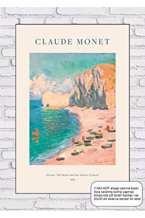 claude monet the beach and the falaise damont tablosu mdf tablo ahşap poster