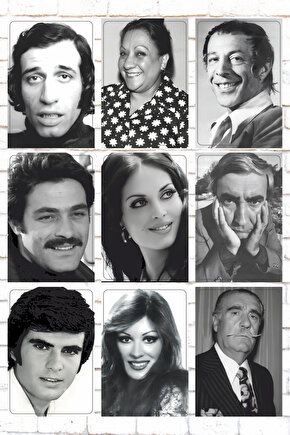YEŞİLÇAM TÜRK SİNEMASI OYUNCULARI SİYAH BEYAZ 9 PARÇA KARIŞIK AHŞAP TABLO POSTER SETİ