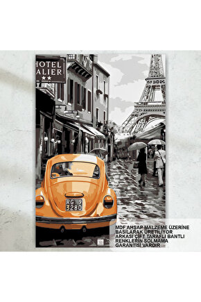 fransa paris eyfel kulesi klasik araba vosvos nostaljik retro ahşap poster tablo