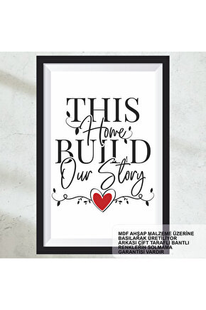 bu ev bizim hikayemiz ev aile mutluluk dekorasyon çerçeve görünümlü ahşap tablo poster