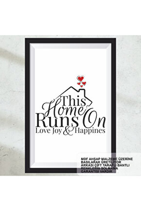 bu ev sevgi, neşe, mutlulukla çalışır ev aile sözleri dekorasyon çerçeve görünümlü tablo poster