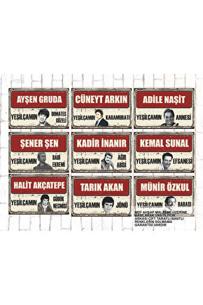 9 Parça Karışık Yazılı Ahşap Tablo Seti yeşilçam türk sineması oyuncuları portreleri