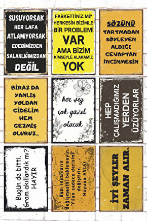 9 Parça Karışık Yazılı Ahşap Tablo Seti biraz da yanlış yoldan gidelim hem gezmiş oluruz