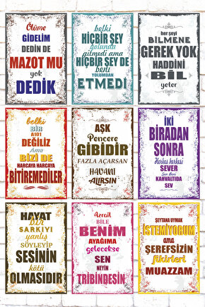 9 Parça Karışık Yazılı Ahşap Tablo Seti komik esprili atarlı sözler