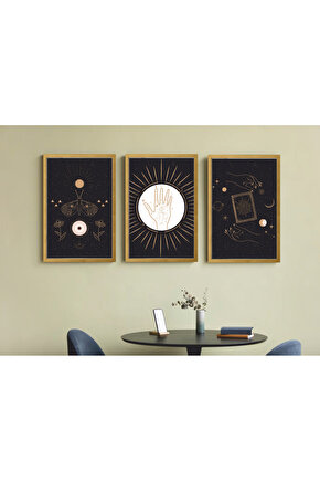 3 Parça Çerçeve Görünümlü Mdf Tablo Seti astroloji yıldızlar burçlar tarot
