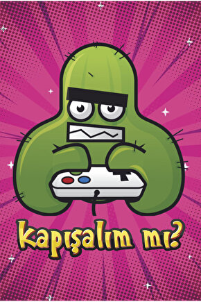konsol bilgisayar oyunu oynayan kaktüs gamer genç odası dekor tablo retro ahşap poster