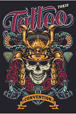 tatto tokio dövmeci geçici dövme kuru kafa deseni retro ahşap poster
