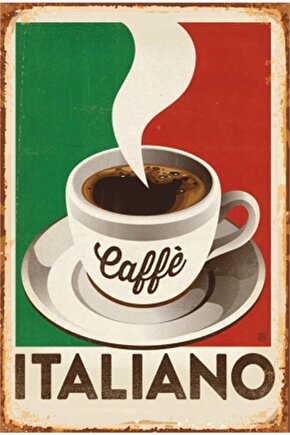 Italyan Kahvesi Mutfak Dekorasyon Retro Ahşap Poster