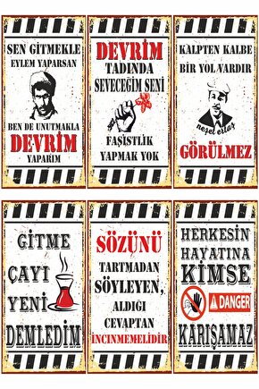 Neşet Çay Komik Atarlı Duvar Yazıları 6lı Mini Retro Ahşap Poster Seti