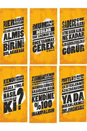 Vintage Tarz Cesaret Sözleri Duvar Yazışarı 6lı Mini Retro Ahşap Poster Seti