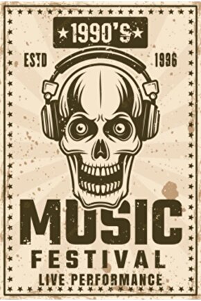 1990lar Müzik Festivali Retro Ahşap Poster