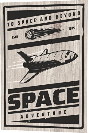 Uzay Ve Ötesi Uzay Maceraları Ahşap Desenli Retro Vintage Ahşap Poster
