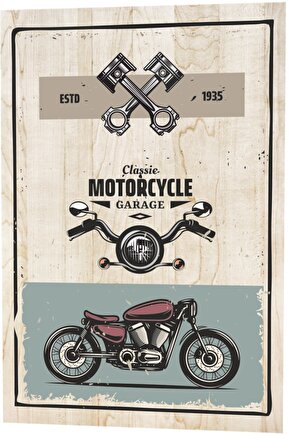 Klasik Motor Garaj Servis Ahşap Desenli Retro Ahşap Poster