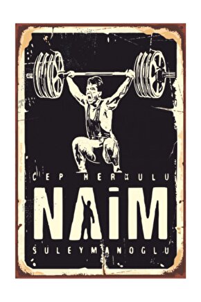 Naim Süleymanoğlu (10 Cm X 20 Cm) Mini Retro Ahşap Poster