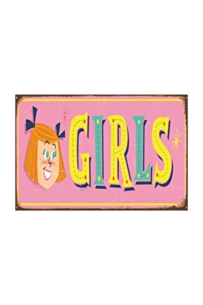 Kız Çocuk Odası Kapı Tabelası (10 Cm X 20 Cm) Mini Retro Ahşap Poster