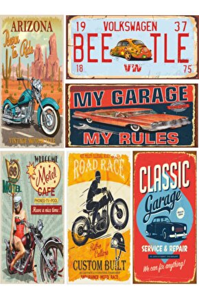 Motor Araba Temelı 6lı Ahşap Poster Seti