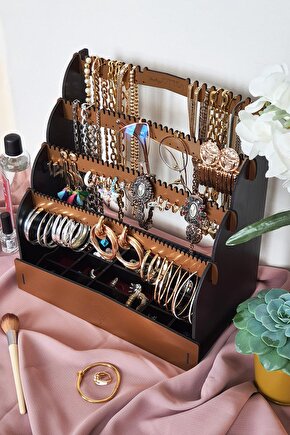 Diamond Small Organizer Kozmetik Makyaj Kolye Küpe Yüzük Takı Kutusu Düzenleyici Siyah Gold