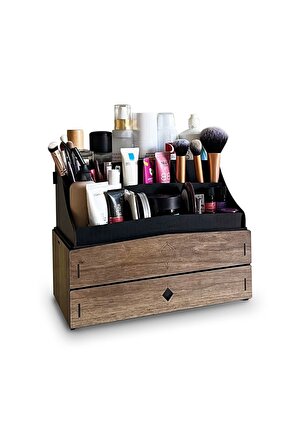 Bella Large 2 Katlı 2 Çekmeceli Ahşap Makyaj Takı Banyo Kozmetik Düzenleyici Organizer Ceviz