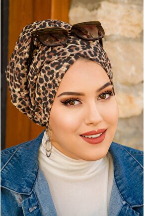 Leopar Çapraz Bantlı Dolgulu Bone