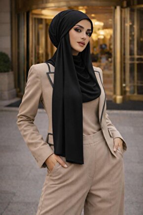 Siyah Bone Şal Yarım Tunik Boğazlı Panço