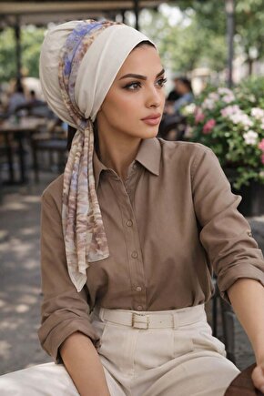 Kemik Bej Batik Fularlı Bone