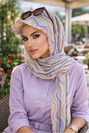 Soft Renkler Geometrik Desen Kepli Bandana Şapka Şal