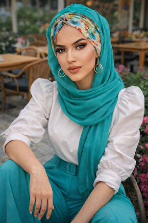 Mint Fulya Çiçek Desen Hazır Şal