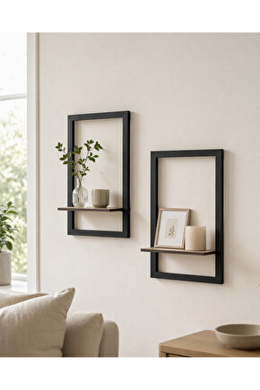 2’li Modern Dekoratif Duvar Rafı Seti – Sök Tak Ahşap Çerçeve Raf – 20x30  26x35 cm – Kolay Montaj