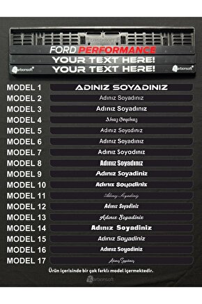 Kişiye Özel Isimli 2 Adet Araç Logo Kabartmalı Siyah Oto Plakalık