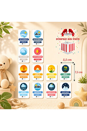 Ahşap İngilizce Türkçe Mevsim Kartları-Ingilizce Eğitim Seti Ingilizce Öğrenme Kartları Montessori