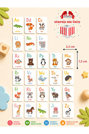 Ahşap Ingilizce Alfabe Kartları - Alfabe Ingilizce Eğitim Seti Ingilizce Öğrenme Kartları Montessori