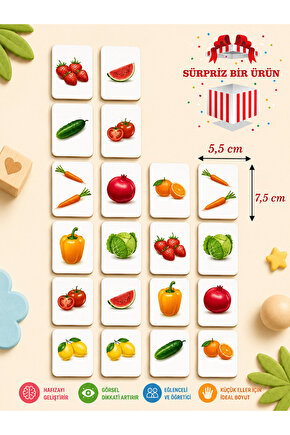 Zeka Kartları Ahşap Eğitici Hafıza Eşleştirme Oyunu Sevimli Meyveler Oyuncak ( 5,5 x 7,5 CM)