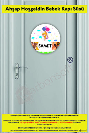 Kişiye Özel Isimli Bebek Odası Ahşap Kapı Süsü