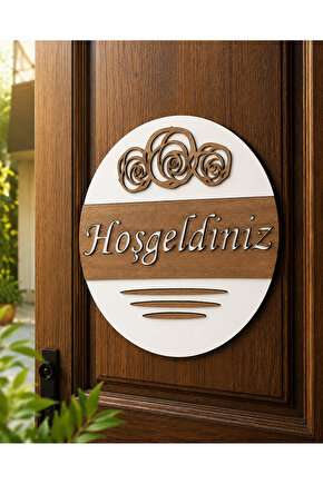 Hoşgeldiniz Yazılı Ahşap Kapı Süsü Dekoratif Dış Kapı Süsü Beyaz