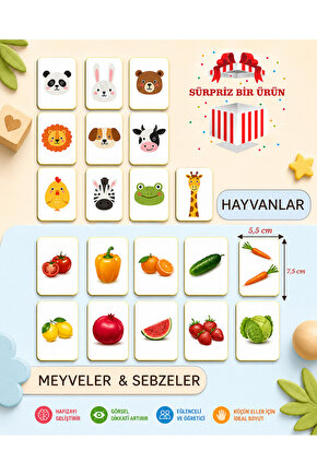 Zeka Kartları Eğitici Oyuncak Hafıza Kartı Hayvan Ve Meyveler Eğitici Puzzle Oyuncak ( 5,5 X 7,5 Cm)
