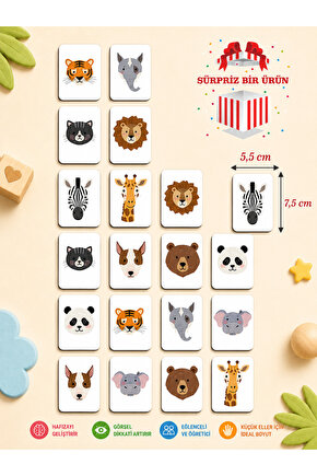 Zeka Kartları Eşleştirme Oyunu Sevimli Hayvan Hafıza Kartı Ahşap Eğitici Puzzle Oyuncak (5,5X7,5 CM)