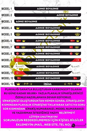 Kişiye Özel Isimli Kabartmalı Takmatik Araç Logo Oto Plakalık (1 TAKIM)