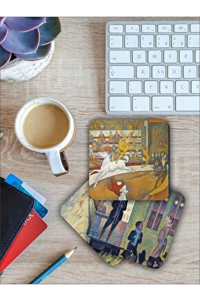Georges Seura Temalı Ahşap Bardak Altlığı Ahşap Baskılı Altlık 6lı Set (9 X9CM)