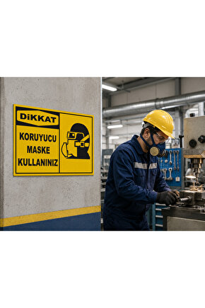 Iş Güvenliği Uyarı Levhası Koruyucu Maske Kullanınız