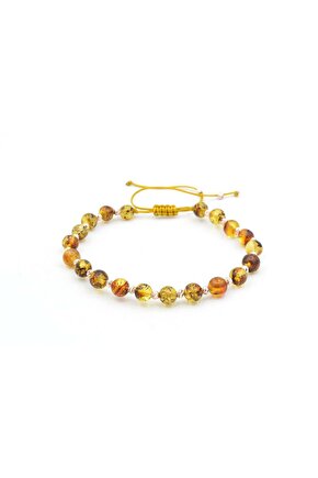 Hakiki Doğal Makrome Model Damla Kehribar Bileklik 6 Mm