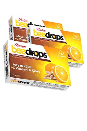 3 Kutu Meyan Kökü C Vitamini Çinko Portakal Aromalı Beedrops 24adet Pastil Meyankökü Bee Drops