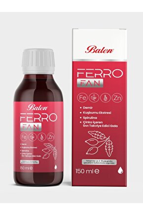 FERROFAN DEMİR, KUŞBURNU EKS., SPİRULİNA, ÇİNKO İÇEREN ŞURUP 150 ML