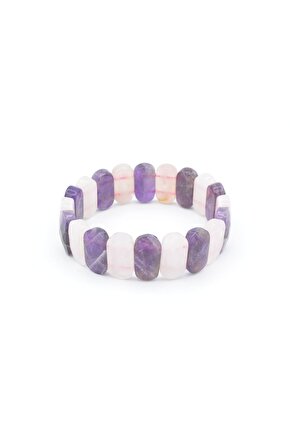 Rolex Model Oval Hakiki Pembe Kuvars Ametist Taşı Bileklik