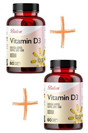 Vitamin D3 Takviye Edici Kapsül 1000 Uı 450 Mg 60 Kapsül 2 Adet