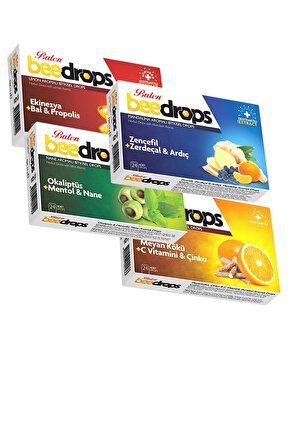 4 Kutu Okaliptüs Meyan Kökü Ekinezya Zencefil Beedrops Pastil Bee Drops 4 Çeşit Boğaz Pastili