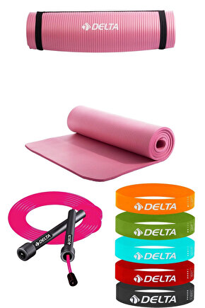 Konfor Zemin 10 Mm Taşıma Askılı Pilates Minderi 5li Pilates Bandı Egzersiz Direnç Lastiği ve Atlama ipi
