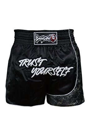 MT3408 Trust Yourself Siyah Muay Thai Kick Boks Şortu