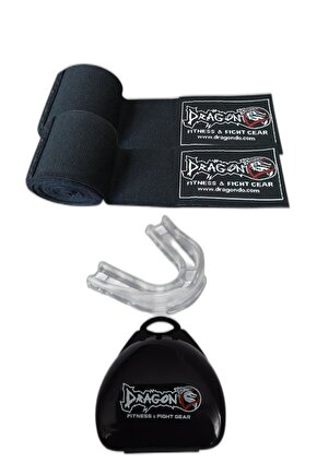 Giftoomsport- Profesyonel Kutulu Boks Dişliği-şeffaf-ve 3,5 M.siyah Boks Bandaj 2li Set