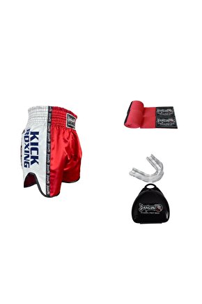 Dragon KB355 Kick Boks Şortu 3,5 Metre Bandaj ve Sporcu Dişliği 3 lü Boks Seti
